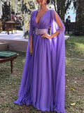 Airchics robe maxi longue en mousseline fluide décolleté plongeant violet
