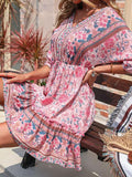 Airchics robe cour imprimé à fleurie v-cou manches au coude boho de plage rose