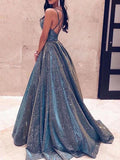Airchics robe longue brillante paillette croisé dos nu élégant femme ceremonie bleu