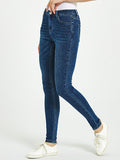 Airchics longue jeans slim fitness avec poches boutons taille haute femme décontracté