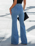 Airchics longue jeans flare évasé boutons avec poches ceinture mi taille femme mode