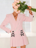 Airchics robe blazer trapèze double boutonnage v-cou femme doux rose