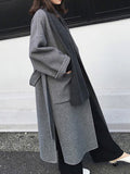 Airchics longue manteau en laine fendu le côté ceinture oversized femme veste gris