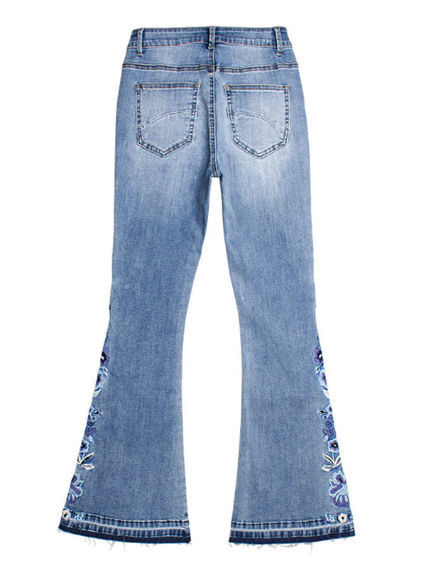 Airchics longue jeans flare évasé fleurie avec poches mi taille femme mode