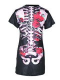 Airchics halloween t-shirt squelette rose motif col rond femme cosplay noir
