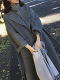 Airchics longue manteau en laine fendu le côté ceinture oversized femme veste gris