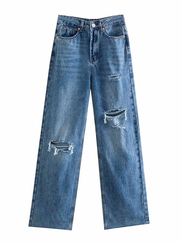 Airchics longue jeans droit larges jambes évasé déchiré troué femme mode