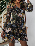 Airchics mini-robe mousseline imprimé à fleurie coulisse taille v-cou mode plage