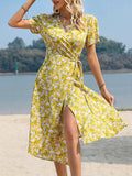 Airchics mi-longue robe imprimé à fleurie strappy v-cou fendu le côté mode de plage