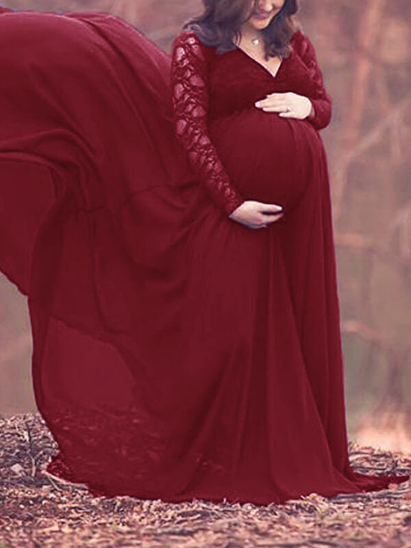 Airchics longue robe de grossesse broderie anglaise à volantée v-cou mode cérémonie enceinte shooting