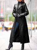 Airchics longue trench coat en simili cuir boutonnage femme manteau