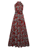 Airchics robe longue imprimé à fleurie licou sans manches bohème de plage rouge