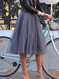 Airchics mi-longue jupe plissé bouffante tutu tulle mode élégant femme gris