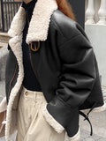 Airchics manteau aviateur doublé cuir peau de mouton hiver femme perfecto vestes noir