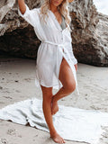 Airchics blouse boutonnage avec ceinture col chemise femme décontracté cover up de plage