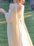 Airchics robe longue mousseline strappy dos nu manches longue élégant bal de promo blanche