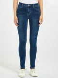 Airchics longue jeans slim fitness avec poches boutons taille haute femme décontracté