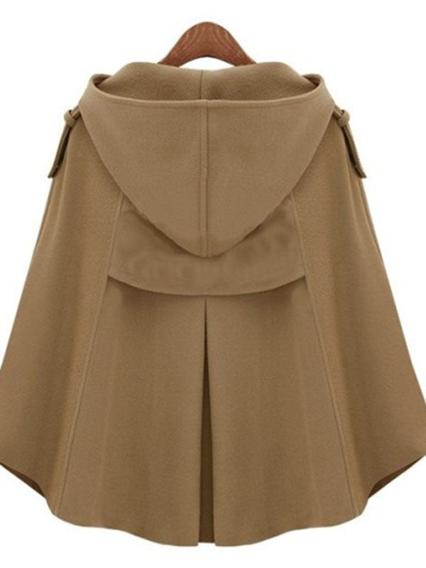 Airchics courte manteau en laine boutons ceinture avec poches à capuche femme élégant cape