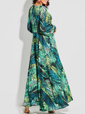Airchics robe longue imprimé tropicale feuille avec ceinture v-cou décontracté de plage