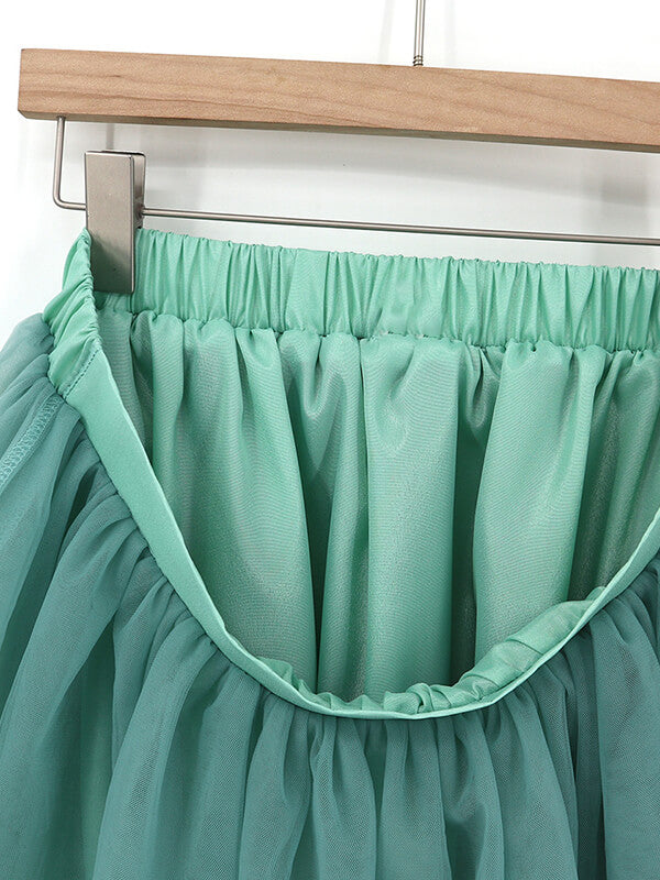Airchics mi-longue jupe plissé bouffante tutu en tulle élégant femme vert d'eau