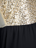 Airchics robe longue mousseline avec paillette fendu le côté fluide v-cou bal de promo élégant noir