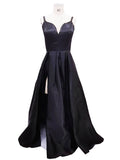 Airchics robe longue bal de promo satin fendu le côté à fines brides v-cou élégant de soirée