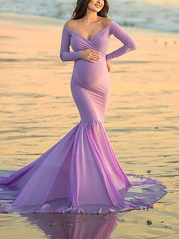 Airchics longue robe de grossesse moulante à volantée v-cou mode cérémonie enceinte shooting