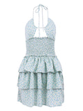 Airchics mini-robe moulante imprimé à fleurie mousseline à volantée strappy licou mode plage bleu
