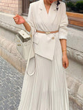 Airchics robe blazer longue plissé avec ceinture col revers femme mode blanche