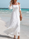 Airchics robe longue dentelle col carré manches au coude mode plage blanche