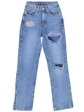 Airchics longue jeans droit déchiré troué fentes à la base femme mode