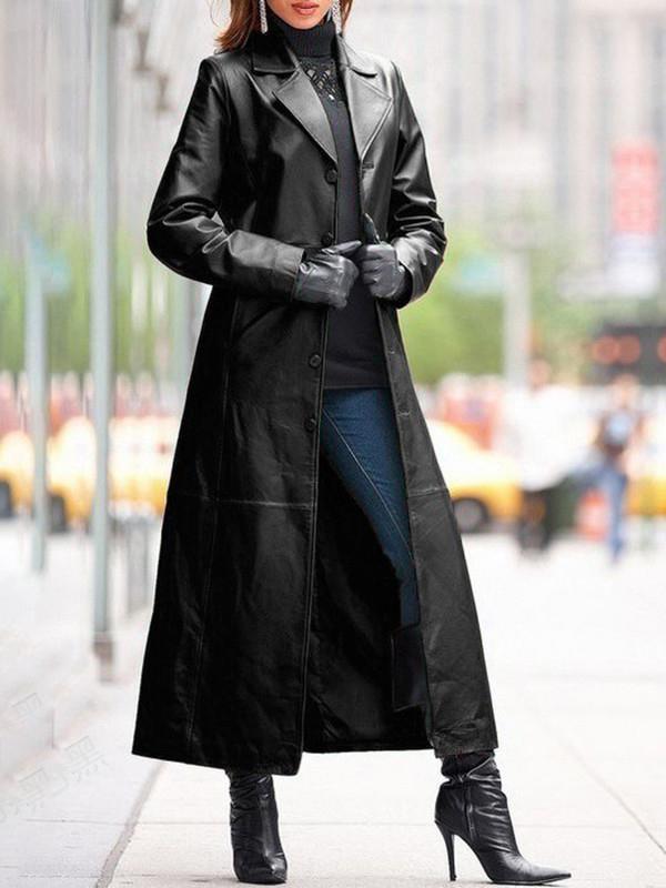 Airchics longue trench coat en simili cuir boutonnage femme manteau –  airchics