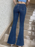 Airchics longue jeans flare évasé boutons avec poches mi taille femme simple
