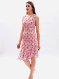 Airchics mi-longue robe imprimé à fleurie à volantée sans manches mode rose
