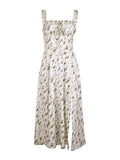 Airchics mi-longue robe trapèze fleurie fendue cuisse fluide dos nu à fines brides mode