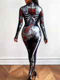Airchics halloween combinaison deguisement squelette rose motif fitness femme body noir