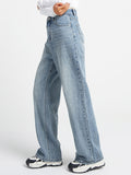Airchics jeans droit larges jambes évasé avec poches taille haute femme décontracté