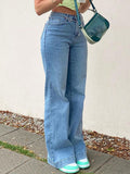 Airchics longue jeans flare évasé avec poches taille haute femme mode
