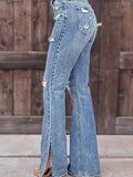 Airchics longue jeans flare bootcut évasé déchiré troué fendu le côté femme mode pantalon