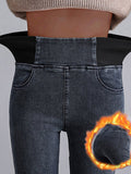Airchics leggings thermiques chauds slim à taille haute doublés de polaire poches femme jean