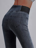 Airchics leggings thermiques chauds slim à taille haute doublés de polaire poches femme jean