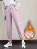 Airchics pantalons unicolore doublé polaire coton avec poches coulisse taille femme mode lâche
