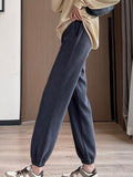 Airchics pantalons unicolore doublé polaire avec poches coulisse taille femme mode