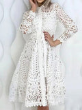 Airchics mi-longue robe broderie anglaise ceinture boutonnage élégant bal de promo blanche chemisier robe