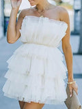 Airchics mini-robe bouffante tutu tulle dos nu bustier plissé élégant mode anniversaire