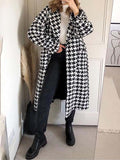 Airchics longue manteau en laine pied de poule oversized femme hiver blanche et noir