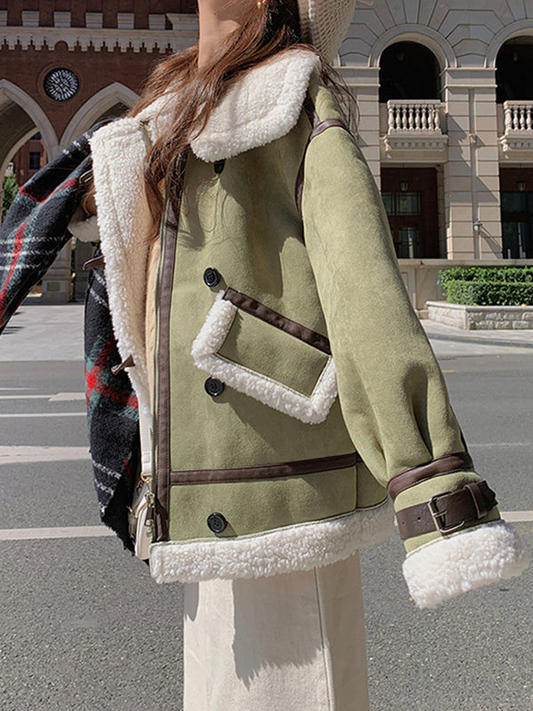 Airchics court manteau aviateur suedine fermeture éclair boutonnage avec poches col carré femme casual mode veste