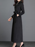 Airchics longue manteau en laine boutonnage avec poches ceinture col revers femme élégant mode noir