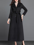 Airchics longue manteau en laine boutonnage avec poches ceinture col revers femme élégant mode noir