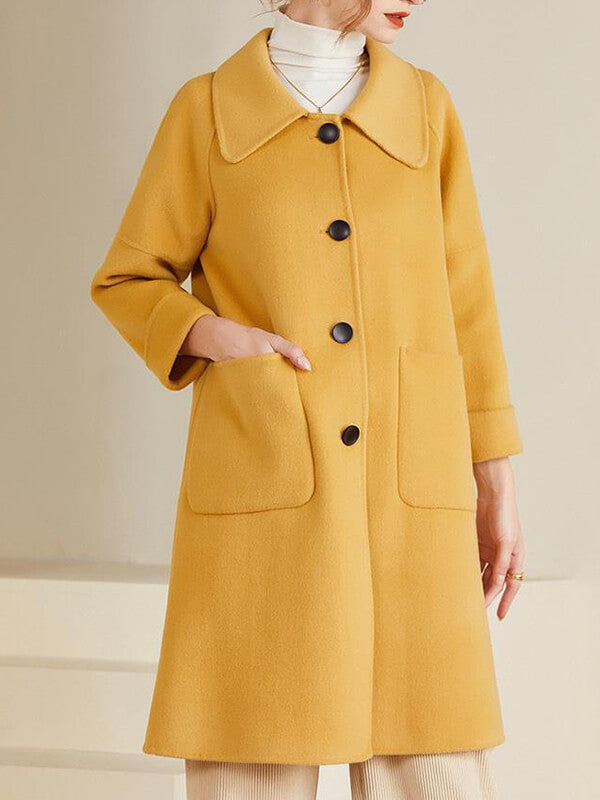 Airchics mi-longue manteau en laine boutonnage avec poches col revers manches raglan femme mode